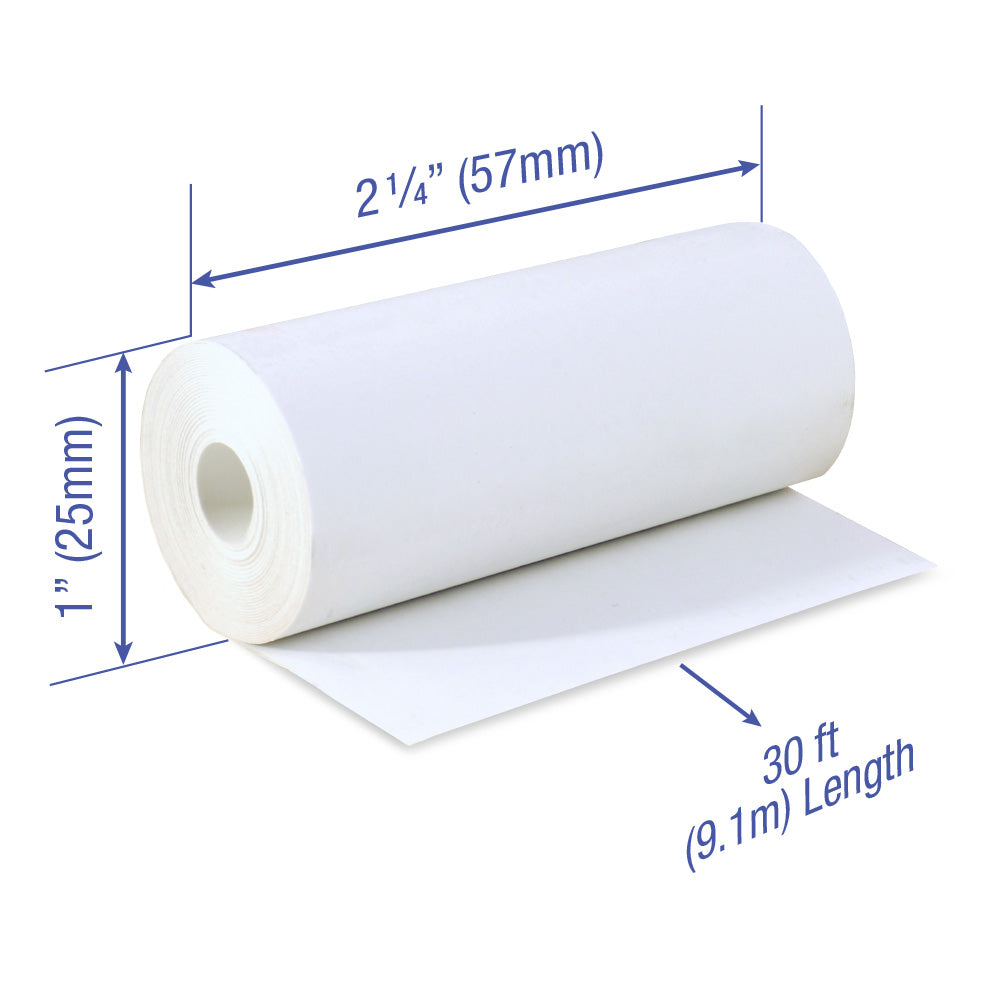 2 1/4 Coreless thermal paper rolls smaller than 1 inch diameter 16 ft to 30 ft