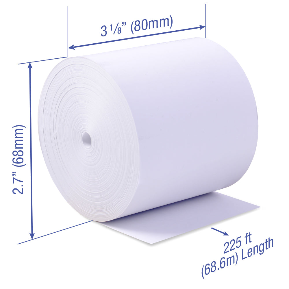 3 1/8 x 215 - 225 ft x 70mm thermal paper rolls