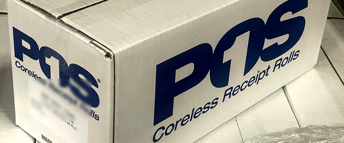 Case of POS1 coreless receipt rolls