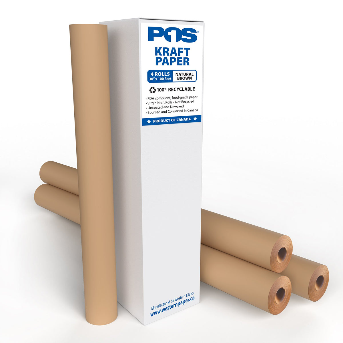 POS1 natural brown kraft paper, 30 inch x 100 ft, 4 rolls