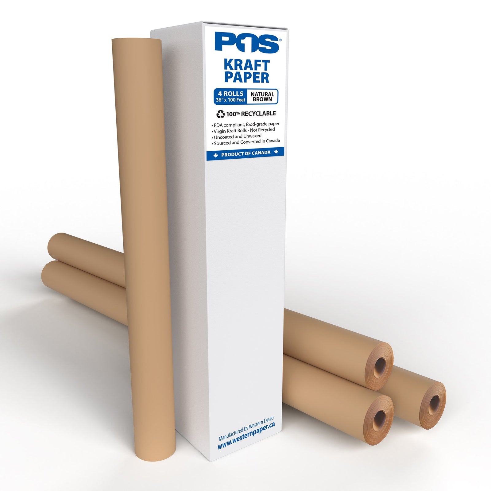 POS1 natural brown kraft paper, 36 inch x 100 ft, 4 rolls