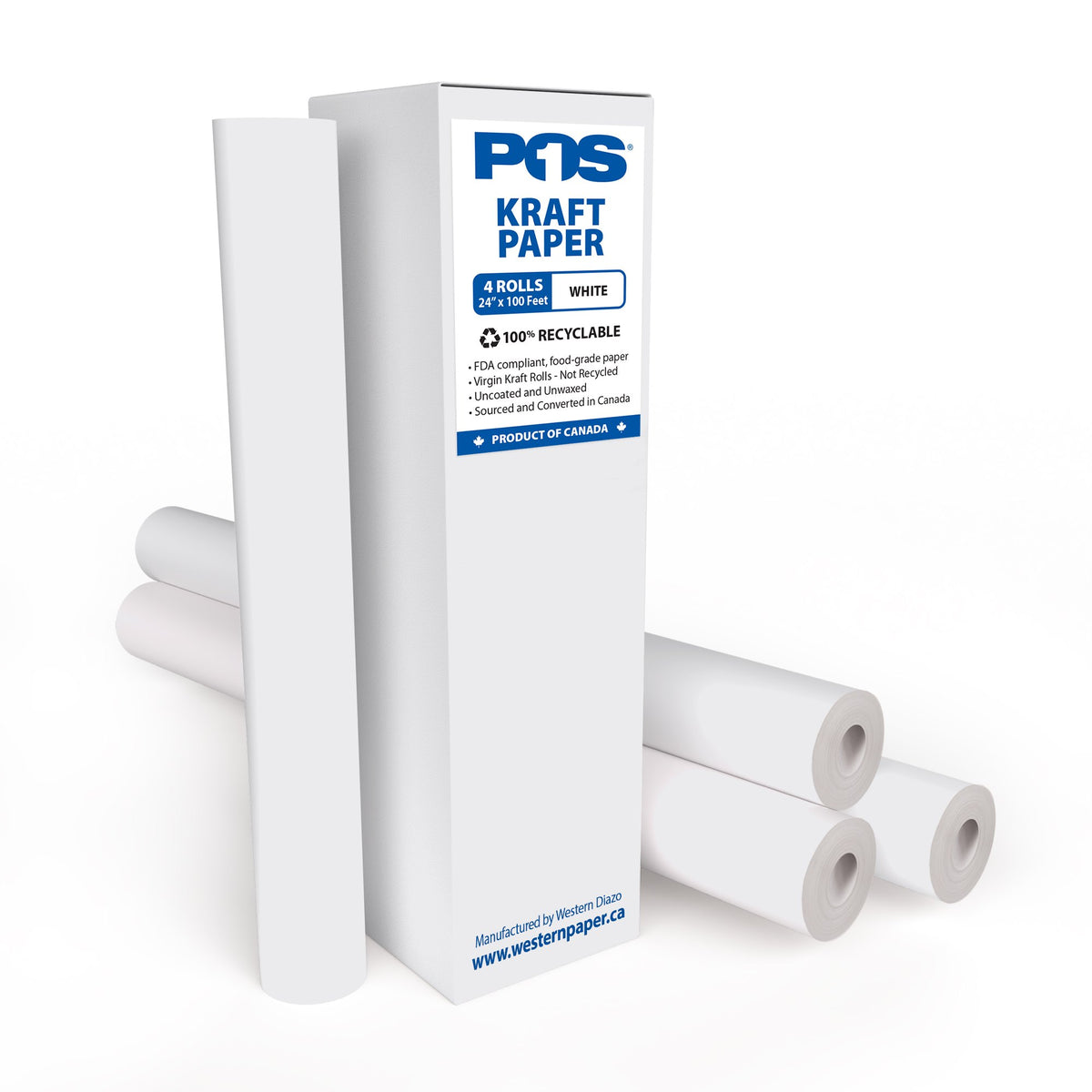 POS1 white kraft paper, 24 inch x 100 ft, 4 rolls