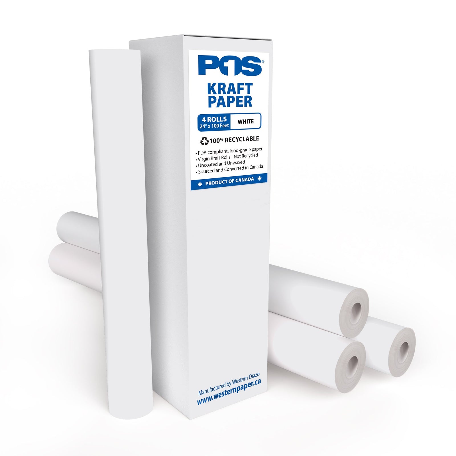 POS1 white kraft paper, 24 inch x 100 ft, 4 rolls