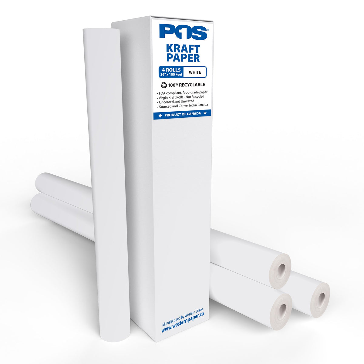 POS1 white kraft paper, 36 inch x 100 ft, 4 rolls