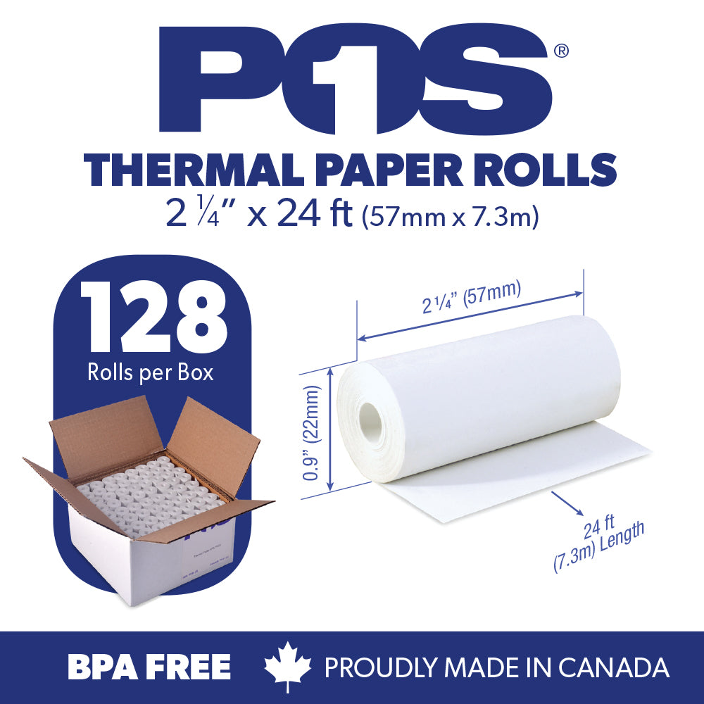 Thermal Paper 2 1/4 x 24 ft x 22mm CORELESS BPA Free fits Pidion BIP-1500 and Poynt 128 rolls