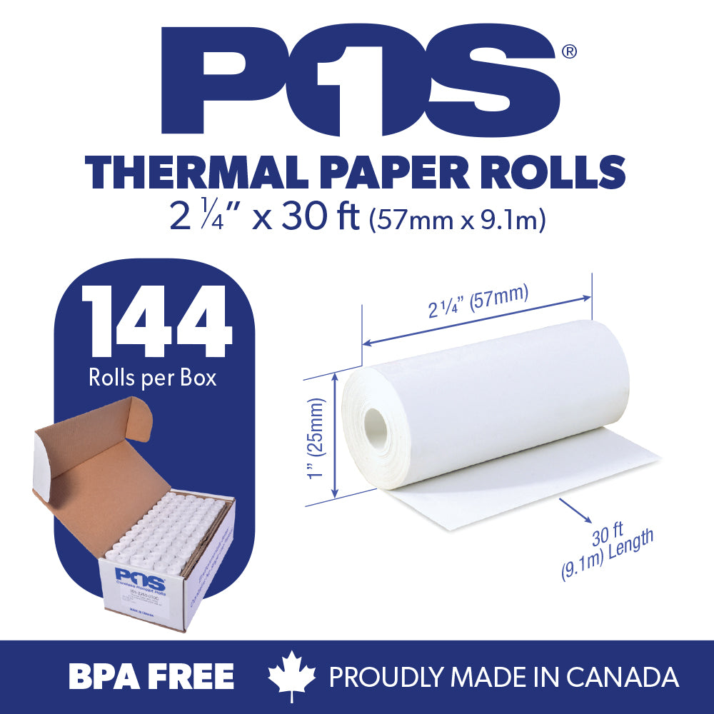 Thermal Paper 2 1/4 x 30 ft x 25mm CORELESS BPA Free 144 rolls