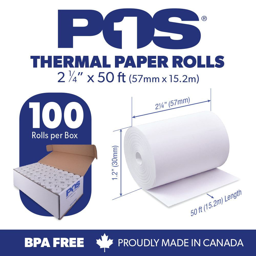 Thermal Paper 2 1/4 x 50 ft x 30mm CORELESS BPA Free BPS Free 100 rolls