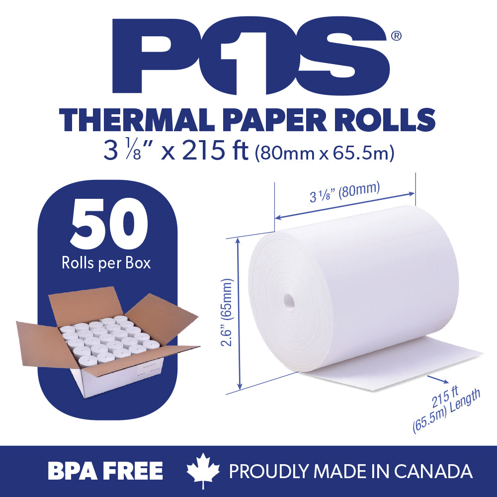 Thermal Paper 3 1/8 x 215 ft x 50 rolls CORELESS BPA Free