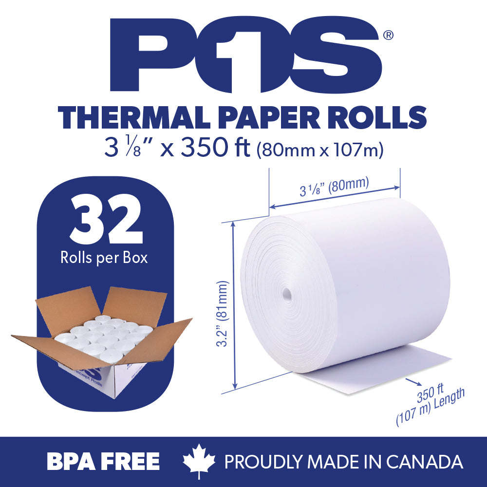 Thermal Paper 3 1/8 x 350 ft x 82mm CORELESS BPA Free BPS Free 32 rolls